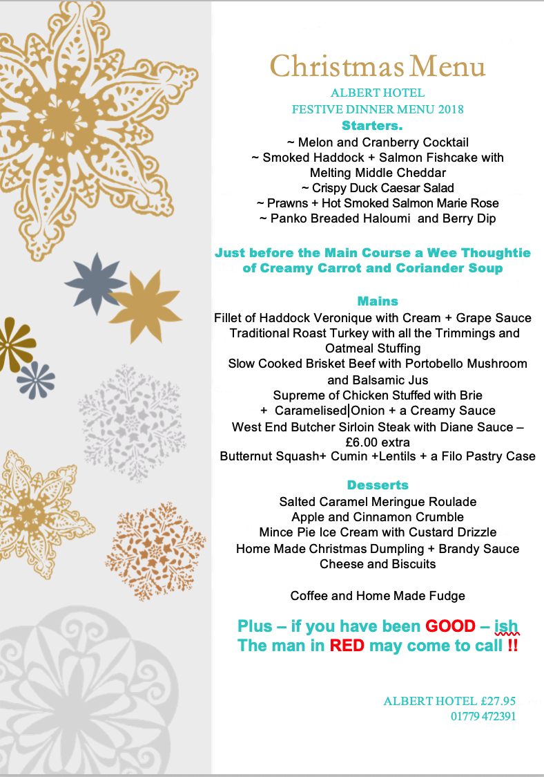xmas dinner menu